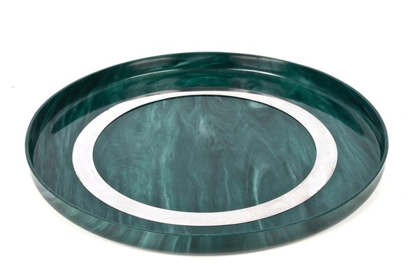 Large Mid-Century Italian Round Green Bakelite and Steel Serving Tray, 1980s-JDR-1126350