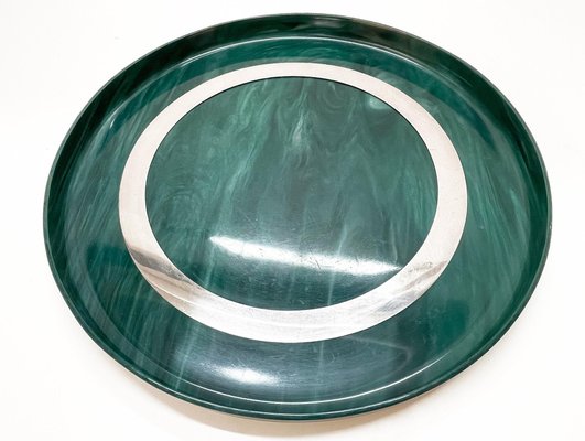 Large Mid-Century Italian Round Green Bakelite and Steel Serving Tray, 1980s-JDR-1126350