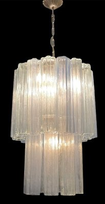 Large Mid-Century Light Blue Murano Glass Tronchi Chandelier-JJC-936287