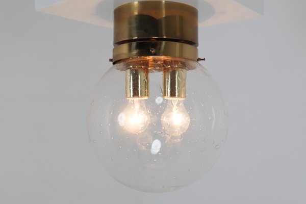 Large Mid-Century Light in Brass with Handblown Glass Globe, 1970s-TRW-1797070