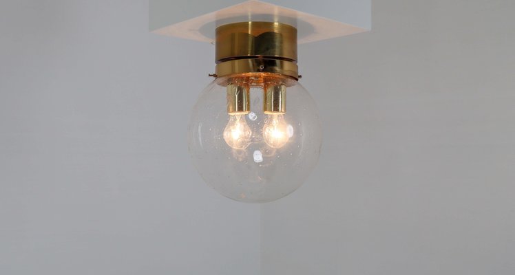 Large Mid-Century Light in Brass with Handblown Glass Globe, 1970s-TRW-1797070