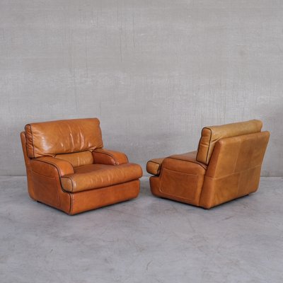 Large Mid-Century Lounge Chairs in Leather, Set of 2-JRP-1253994