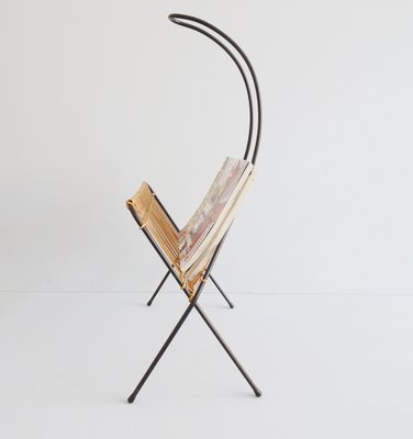 Large Mid-Century Metal and Bast Magazine Rack-BLG-684814