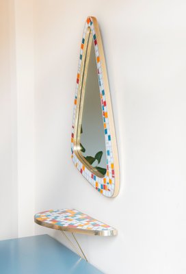 Large Mid-Century Modern Asymmetrical Tile Framed Mosaic Mirror with Wall Shelf, 1950s, Set of 2-BJS-2027001