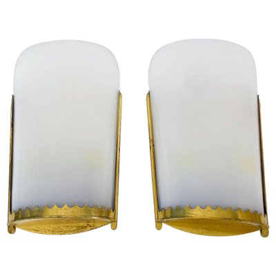 Large Mid-Century Modern Brass and Acrylic Glass Cinema Wall Lamps, 1950s, Set of 2-PUK-1329373