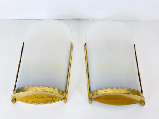 Large Mid-Century Modern Brass and Acrylic Glass Cinema Wall Lamps, 1950s, Set of 2-PUK-1329373