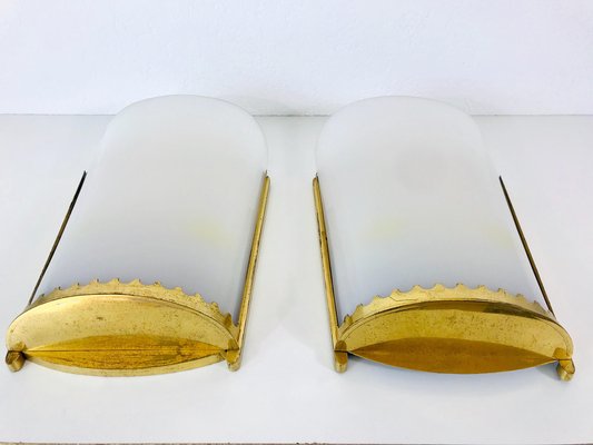 Large Mid-Century Modern Brass and Acrylic Glass Cinema Wall Lamps, 1950s, Set of 2-PUK-1329373