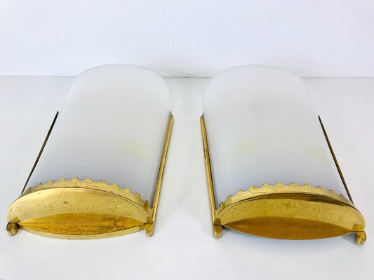 Large Mid-Century Modern Brass and Acrylic Glass Cinema Wall Lamps, 1950s, Set of 2-PUK-1329373