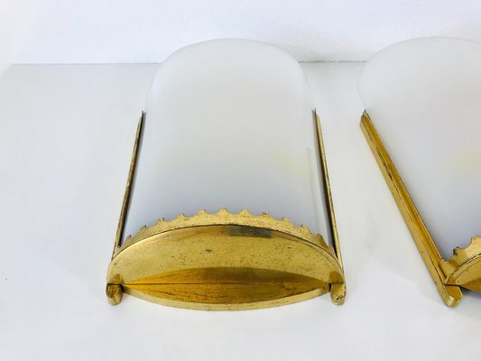 Large Mid-Century Modern Brass and Acrylic Glass Cinema Wall Lamps, 1950s, Set of 2-PUK-1329373