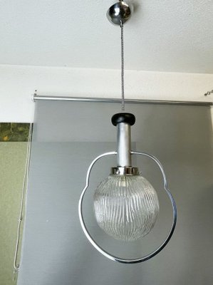 Large Mid-Century Modern Chrome and Textured Glass Globe Hanging Lamp, 1960s-SCS-1802111