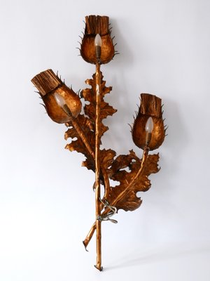 Large Mid-Century Modern Gilt Metal Three Flamed Thistle Flower Sconce, 1960s-WPT-1112851