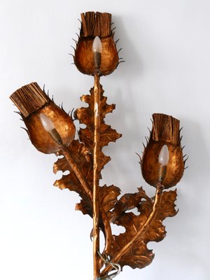 Large Mid-Century Modern Gilt Metal Three Flamed Thistle Flower Sconce, 1960s-WPT-1112851