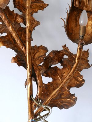 Large Mid-Century Modern Gilt Metal Three Flamed Thistle Flower Sconce, 1960s-WPT-1112851