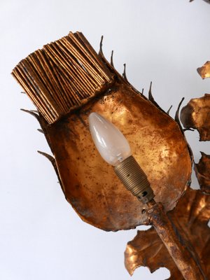 Large Mid-Century Modern Gilt Metal Three Flamed Thistle Flower Sconce, 1960s-WPT-1112851