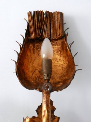 Large Mid-Century Modern Gilt Metal Three Flamed Thistle Flower Sconce, 1960s-WPT-1112851