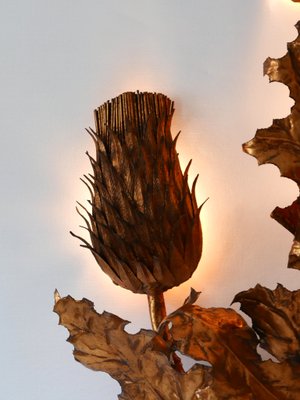 Large Mid-Century Modern Gilt Metal Three Flamed Thistle Flower Sconce, 1960s-WPT-1112851