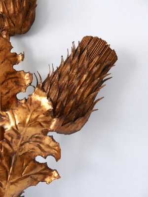 Large Mid-Century Modern Gilt Metal Three Flamed Thistle Flower Sconce, 1960s-WPT-1112851