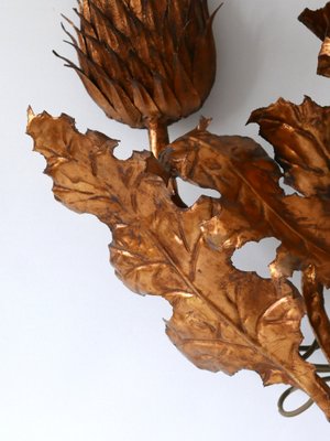 Large Mid-Century Modern Gilt Metal Three Flamed Thistle Flower Sconce, 1960s-WPT-1112851