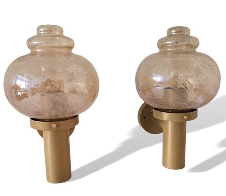 Large Mid-Century Modern Metal and Hand-Blown Glass Wall Lamps, 1960s, Set of 2-SCS-1105606