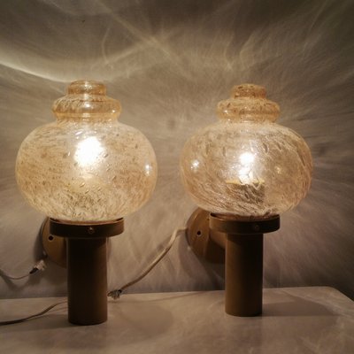 Large Mid-Century Modern Metal and Hand-Blown Glass Wall Lamps, 1960s, Set of 2-SCS-1105606