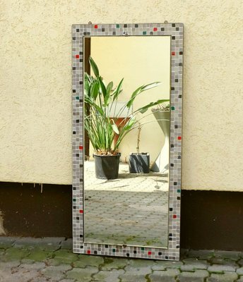 Large Mid-Century Modern Mosaic Wall Mirror with Brass Frame, 1950s-FH-1270992