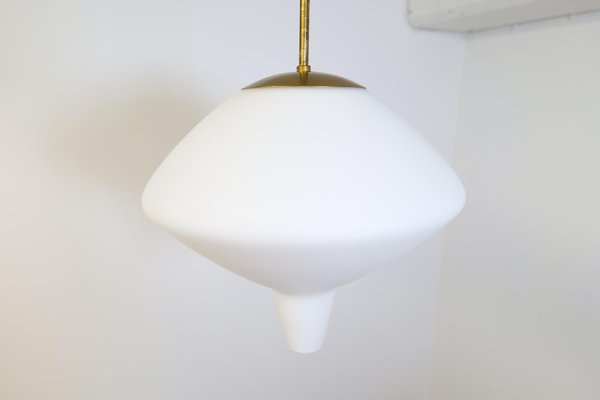 Large Mid-Century Modern Opaline & Brass Pendant from Asea, Sweden, 1940s-UYK-1216765