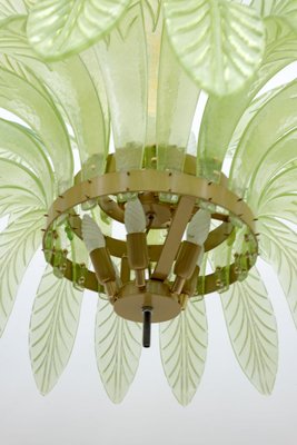 Large Mid-Century Modern Palm Leaf Chandelier in Murano Glass and Brass, 1970s-FER-1798020