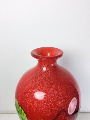 Large Mid-Century Modern Red Murano Glass Vase with Floral Motifs, 1970s-UWE-1779513