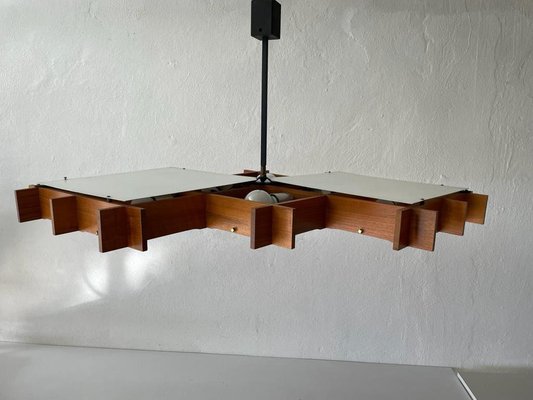 Large Mid-Century Modern Wood and Textured Glass Ceiling Lamp, 1960s-RDS-1146546