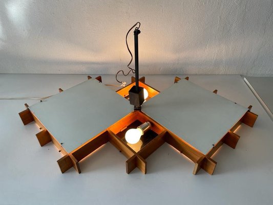 Large Mid-Century Modern Wood and Textured Glass Ceiling Lamp, 1960s-RDS-1146546