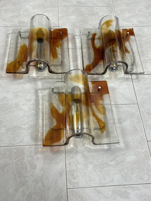 Large Mid-Century Murano Glass Wall Lamps, 1960s, Set of 3-YST-2041152