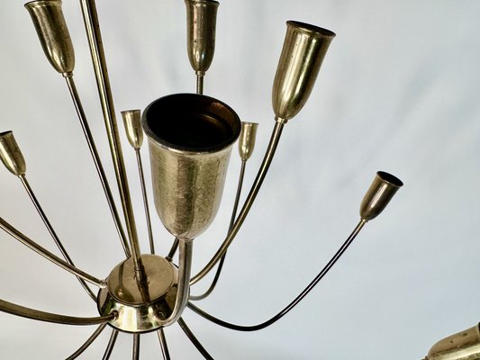 Large Mid-Century Patinated 15-Arm Brass Chandelier, Germany, 1950s-JP-1818702