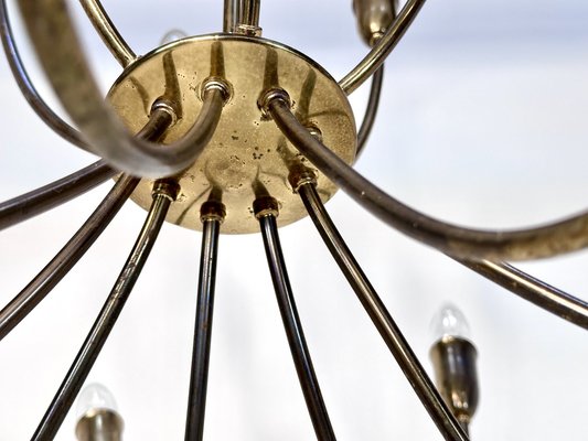 Large Mid-Century Patinated 15-Arm Brass Chandelier, Germany, 1950s-JP-1818702