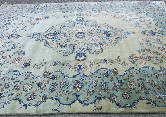 Large Mid-Century Pistachio-Colored Kashan Aubusson Style Rug-ED-1215237