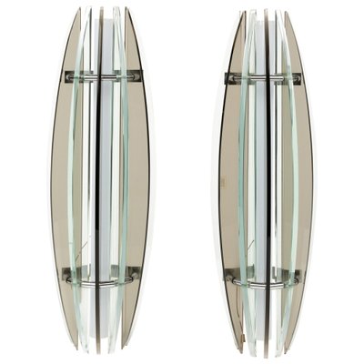 Large Mid-Century Sconces in Colored Glass & Chrome attributed to Veca, Italy, 1970s, Set of 2-LYQ-1796886