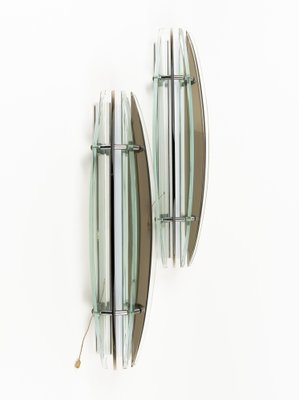 Large Mid-Century Sconces in Colored Glass & Chrome attributed to Veca, Italy, 1970s, Set of 2-LYQ-1796886