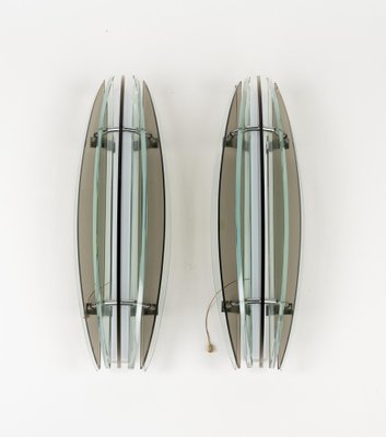 Large Mid-Century Sconces in Colored Glass & Chrome attributed to Veca, Italy, 1970s, Set of 2-LYQ-1796886