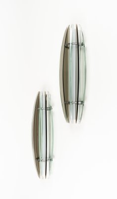 Large Mid-Century Sconces in Colored Glass & Chrome attributed to Veca, Italy, 1970s, Set of 2-LYQ-1796886