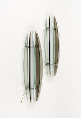 Large Mid-Century Sconces in Colored Glass & Chrome attributed to Veca, Italy, 1970s, Set of 2-LYQ-1796886