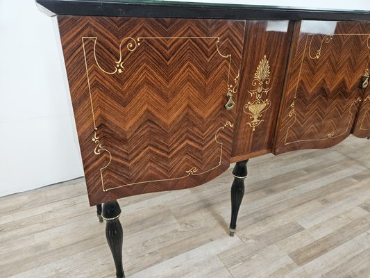 Large Mid-Century Sideboard in Mahogany and Maple with Stained Glass and Brass Handles, 1960s-ZUW-2019904