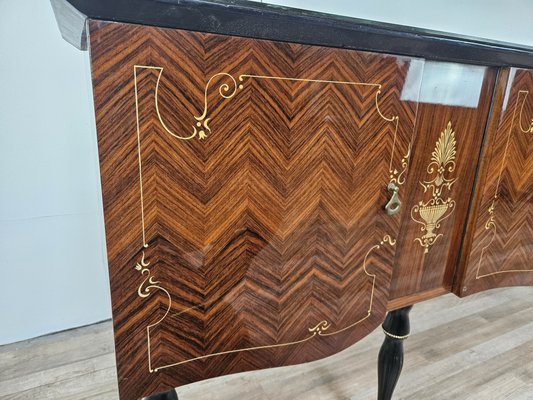 Large Mid-Century Sideboard in Mahogany and Maple with Stained Glass and Brass Handles, 1960s-ZUW-2019904