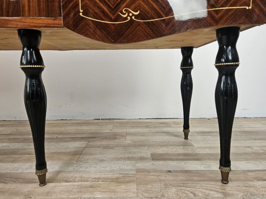 Large Mid-Century Sideboard in Mahogany and Maple with Stained Glass and Brass Handles, 1960s-ZUW-2019904