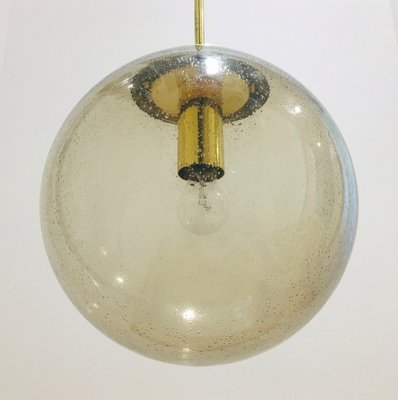 Large Mid-Century Smoked Air-Bubbled Glass Ball Pendant Light from Limburg, Germany, 1970s-BMM-1334366