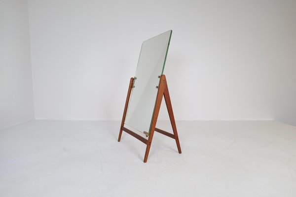 Large Mid-Century Swedish Brass and Teak Table Mirror from Hans-Agne Jakobsson-UYK-1333532