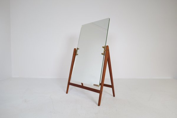 Large Mid-Century Swedish Brass and Teak Table Mirror from Hans-Agne Jakobsson-UYK-1333532