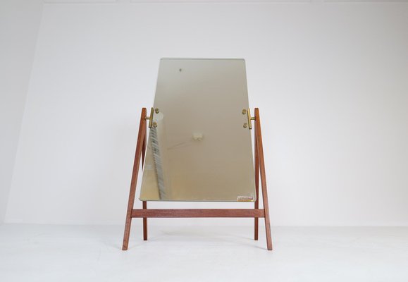 Large Mid-Century Swedish Brass and Teak Table Mirror from Hans-Agne Jakobsson-UYK-1333532