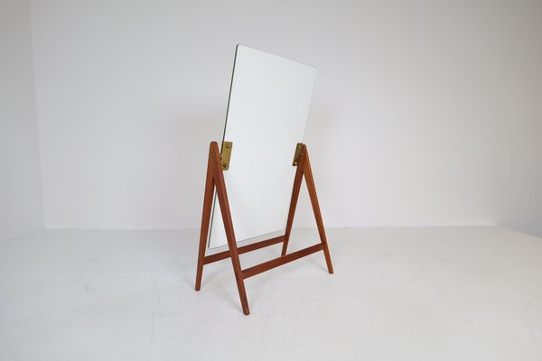 Large Mid-Century Swedish Brass and Teak Table Mirror from Hans-Agne Jakobsson-UYK-1333532