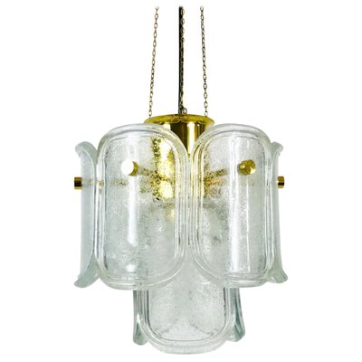 Large Mid-Century Two-Tier Brass and Ice Glass Chandelier from Limburg, 1960s-PUK-617880