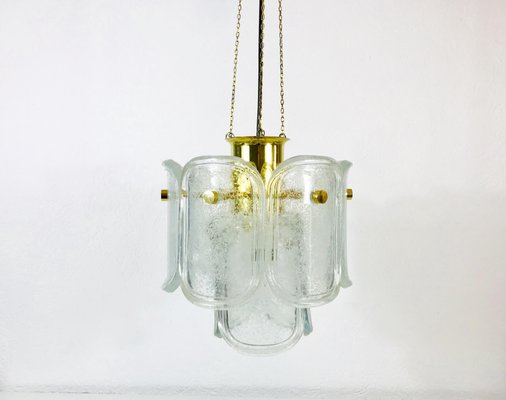 Large Mid-Century Two-Tier Brass and Ice Glass Chandelier from Limburg, 1960s-PUK-617880