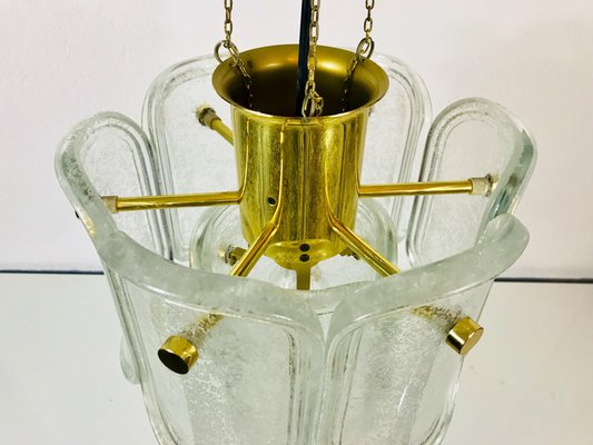 Large Mid-Century Two-Tier Brass and Ice Glass Chandelier from Limburg, 1960s-PUK-617880